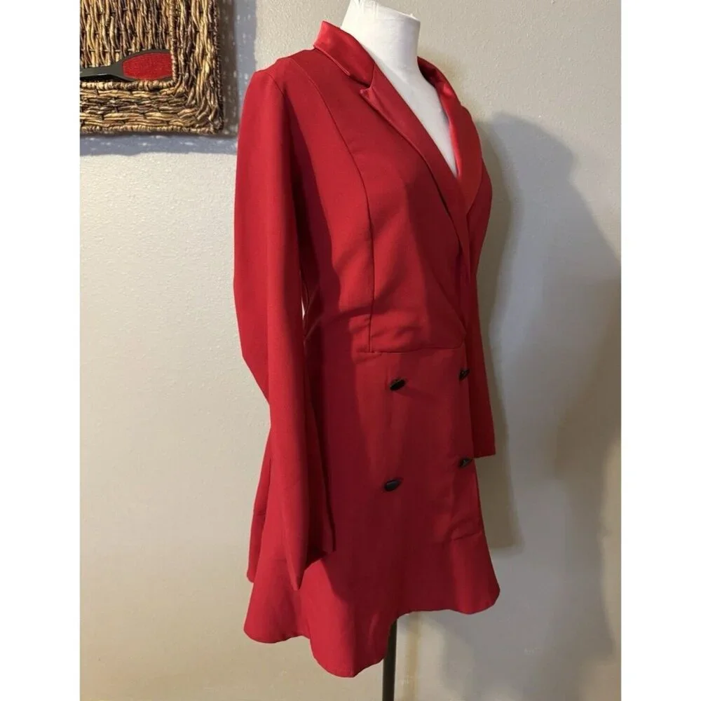 ASOS Double Breasted Blazer Dress Red 10 Long Sleeve NWT - Picture 5 of 9